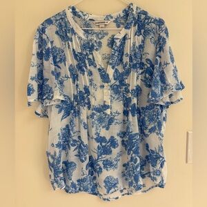 Shabby Chic French Toile Floral Blouse top Cottage Sheer Fluttery Flowy Spring